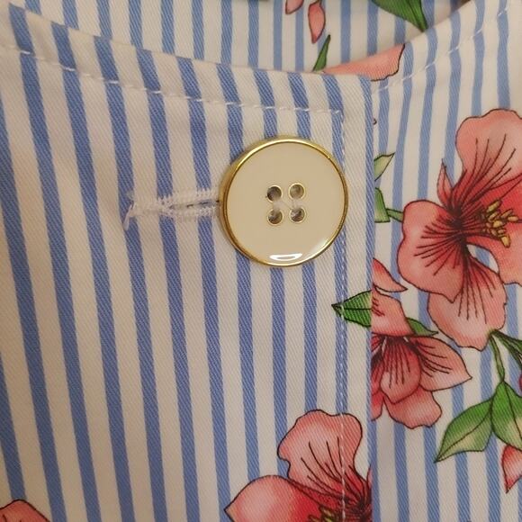 Rafaella Size Medium M Blue Stripe Seersucker Floral Flower Print Blazer Button - Picture 4 of 10